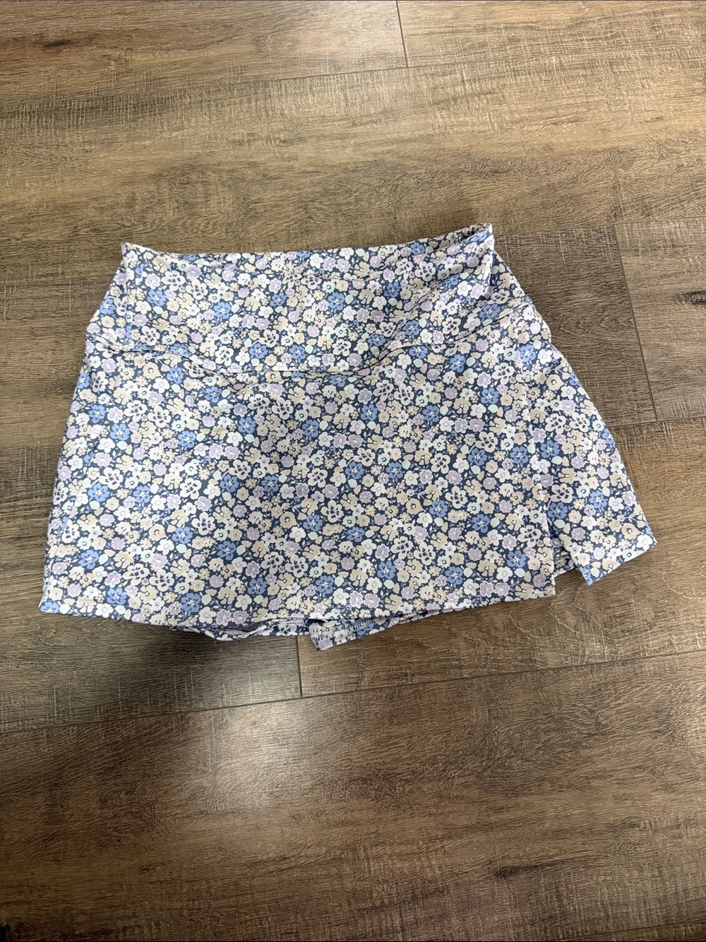 Light Blue Floral Mini Skort with Side Overlap